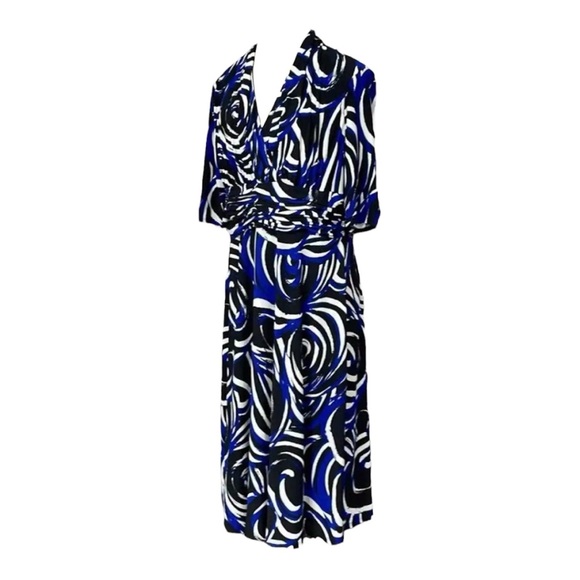 Evan Picone Women's Blue Black Swirl Print Elbow-Length Midi Dress Size 10 - Picture 7 of 8